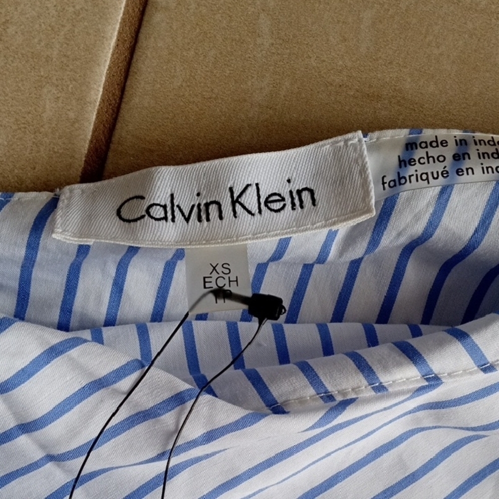 Calvin Klein Striped Off-Shoulder Ruffle Blouse - Picture 10 of 15